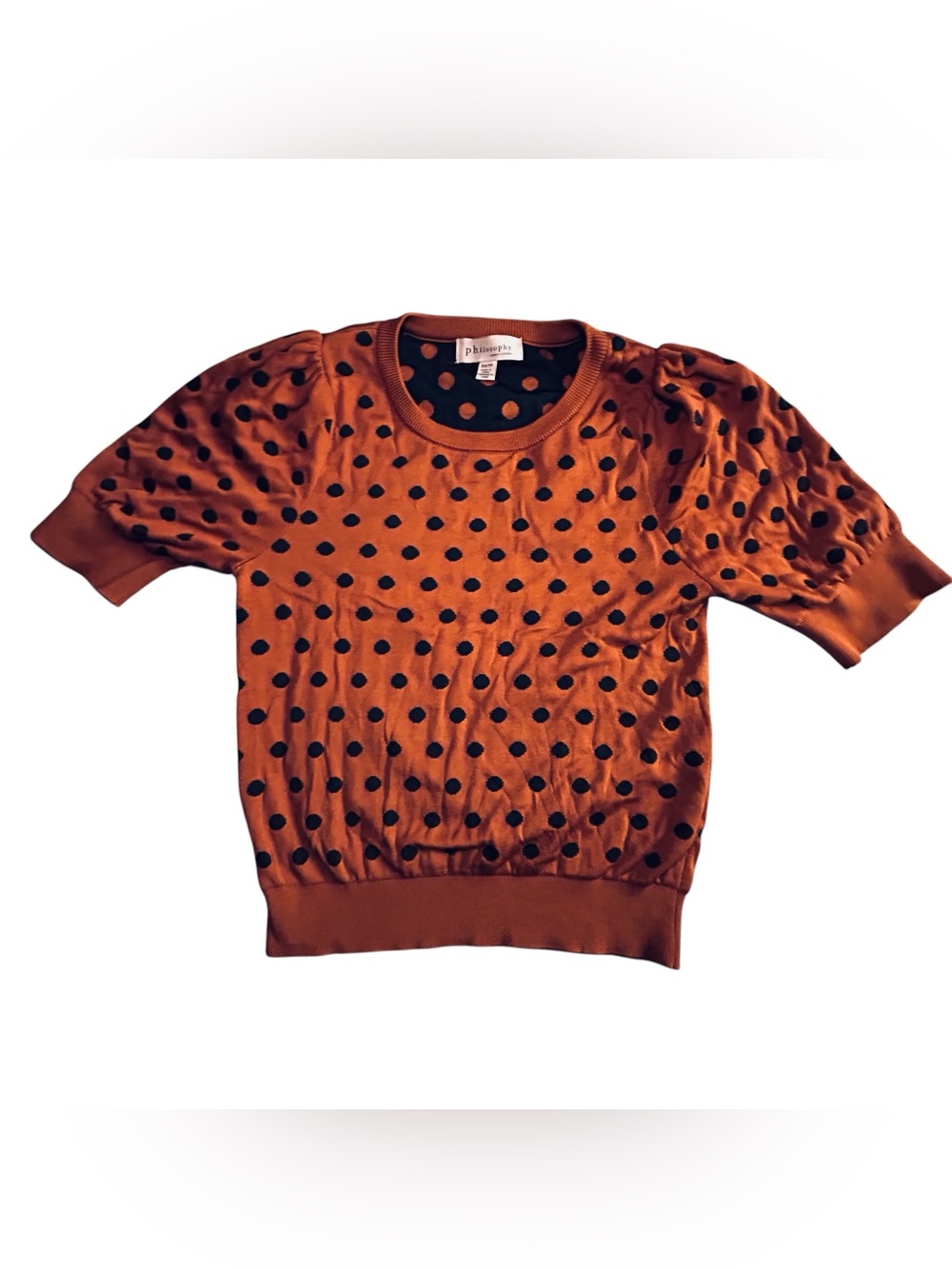 Philosophy Rust Polka Dot Puff Sleeve Top